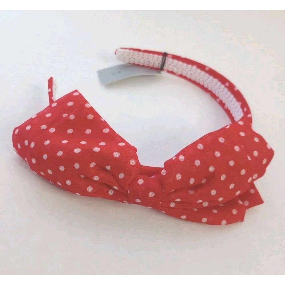 NWT Red Polka Dot Chiffon Fabric Bow Hard Headband ONE SIZE